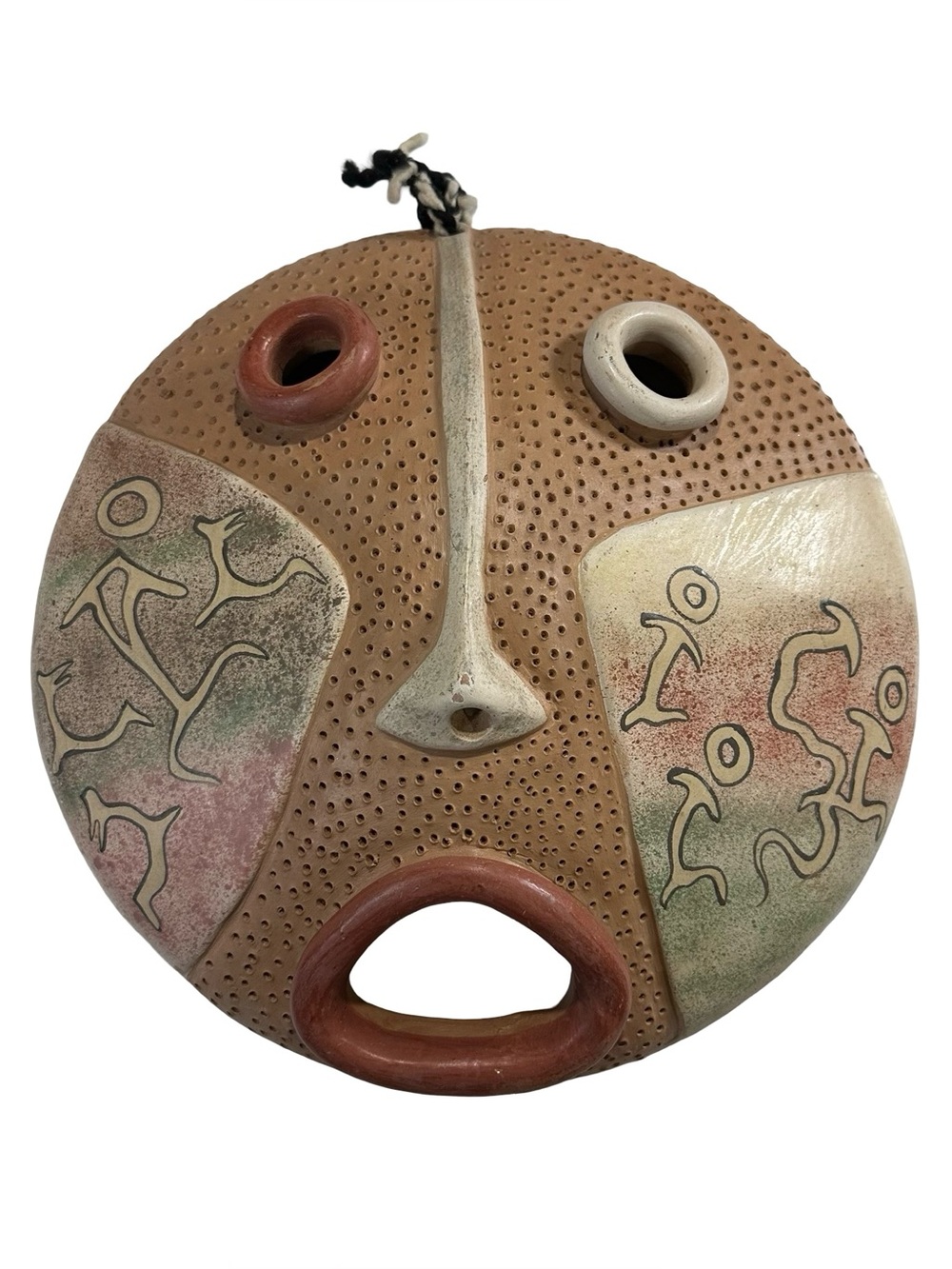 Handcrafted Ceramic Tribal Mask Wall Art - Brown, Cream, Terracotta